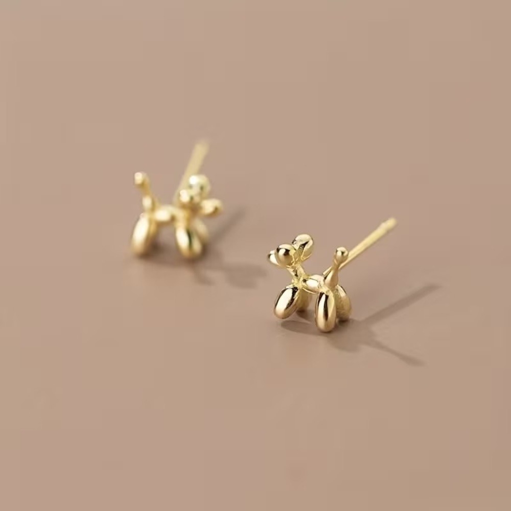 Gold Balloon Dog Stud Earrings Whimsical Animal Jewelry Minimalist Dainty Post